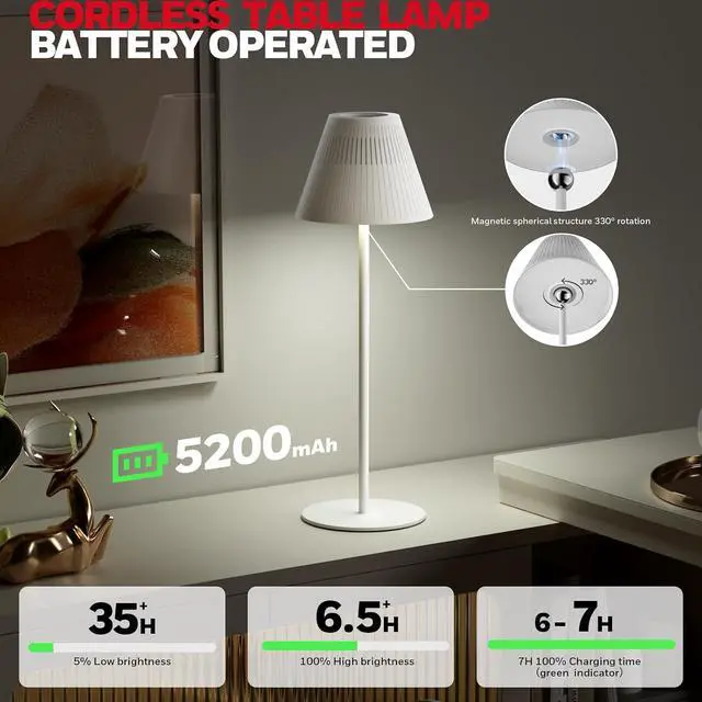 Alt view image 4 of 7 - Honeywell Cordless Table Lamps Rechargeable Set of 2, M1 Sunturalux Portable LED Desk Lamp 5200mAh 4Color 9RGB Dimmable Bedside Lamps for Restaurant/Bedroom/Bars/Party/Camping Night Light