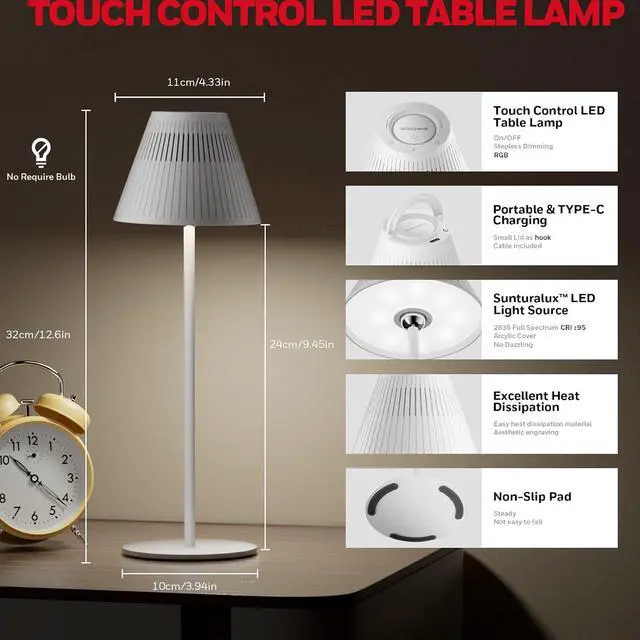 Alt view image 5 of 7 - Honeywell Cordless Table Lamps Rechargeable Set of 2, M1 Sunturalux Portable LED Desk Lamp 5200mAh 4Color 9RGB Dimmable Bedside Lamps for Restaurant/Bedroom/Bars/Party/Camping Night Light