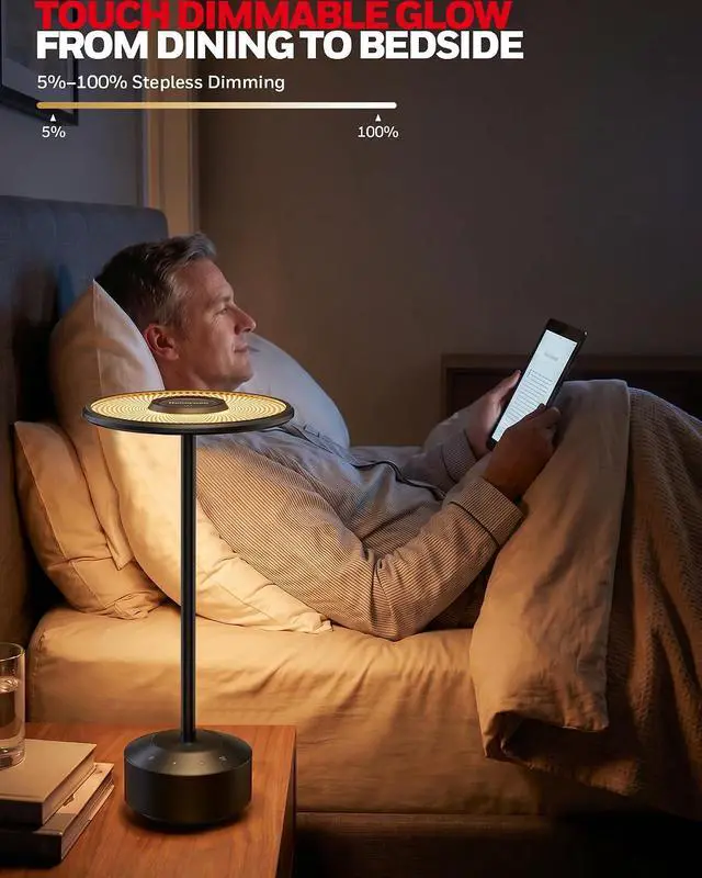 Alt view image 2 of 7 - Honeywell Rechargeable Table Lamp, 5000mAh Cordless Dimmable Accent Light