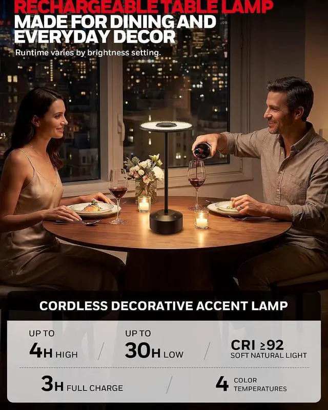 Alt view image 6 of 7 - Honeywell Rechargeable Table Lamp, 5000mAh Cordless Dimmable Accent Light