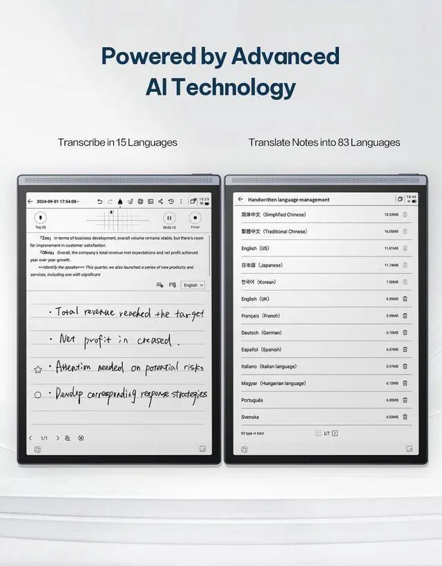 Alt view image 3 of 7 - iFLYTEK AINOTE Air 2 Bundle  8.2" E-Ink AI Note-taking Tablet with Stylus, 4096 Pressure Levels, Digital Notebook with Voice-to-Text Transcription, Multi-languages Support, Ideal for Meetings & Study