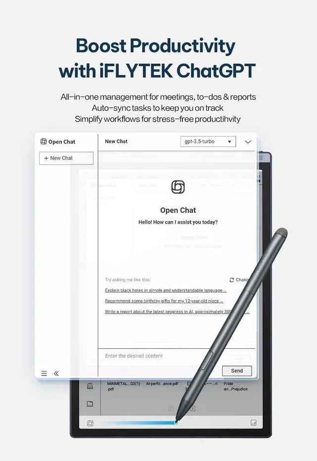 Alt view image 5 of 7 - iFLYTEK AINOTE Air 2 Bundle  8.2" E-Ink AI Note-taking Tablet with Stylus, 4096 Pressure Levels, Digital Notebook with Voice-to-Text Transcription, Multi-languages Support, Ideal for Meetings & Study