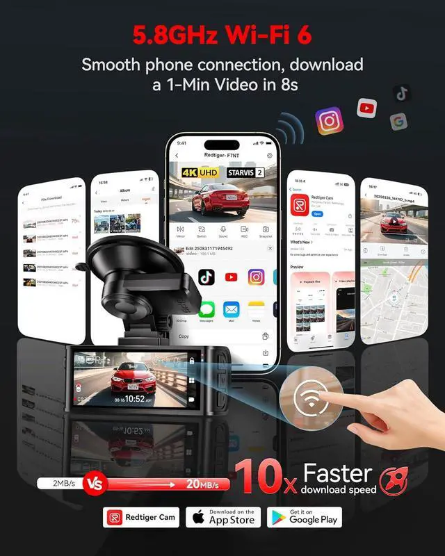 Alt view image 5 of 7 - 4K STARVIS 2 Dash Cam Front and Rear, 5GHz WiFi 20MB/s Download, 128GB Card Included, Voice Control, Dash Camera for Cars with 3.18" Touch Screen, GPS, Loop Recording, Parking Mode(F7N Touch)