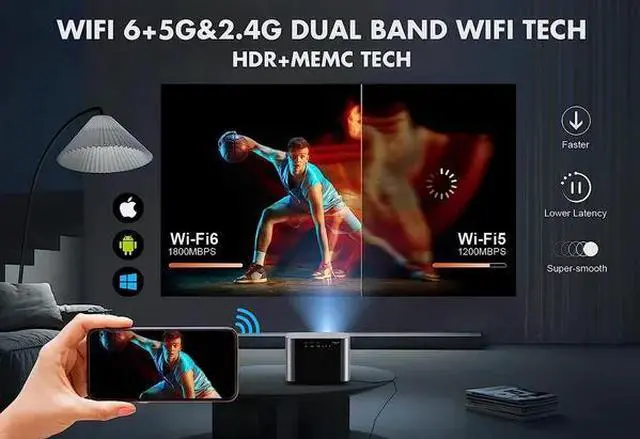 Alt view image 5 of 6 - VIZONY FHD 1080P Projector 4K Support, 800ANSI 5G WiFi Bluetooth Projector, Outdoor Projector with Full-Sealed Engine/Electric Focus/4P4D/PPT/Zoom, Home Movie Projector Compatible w/iOS/Android/PC/TV