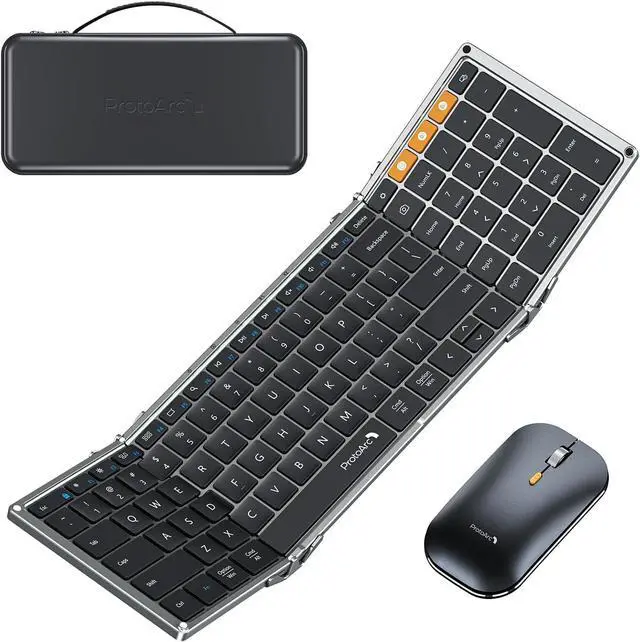 Main image of ProtoArc Foldable Keyboard and Mouse, XKM01 True Full-Size Folding Wireless Keyboard Mouse Combo for Business Travel, a Portable Office Suite On-the-Go, Compatible with Laptop iPad Tablet - Black Gray