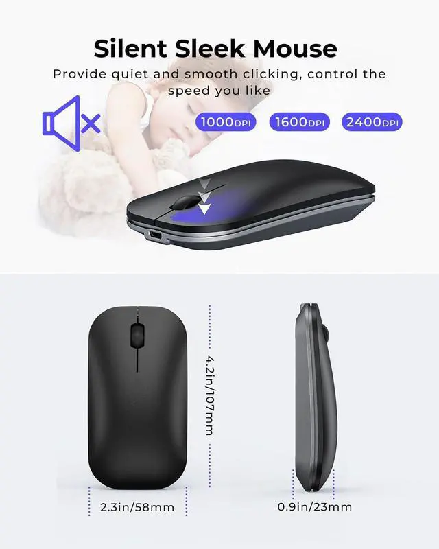 Alt view image 5 of 7 - seenda Wireless Bluetooth Keyboard and Mouse Combo (USB + Dual BT), SKM64-3 Multi-Device Rechargeable Slim Keyboard and Mouse, Compatible for Win 7/8/10, MacBook Pro/Air, iPad, Tablet - Black Gray