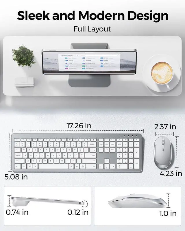 Alt view image 5 of 7 - Wireless Keyboard and Mouse Combo - Full Size Slim Thin Wireless Keyboard Mouse with Numeric Keypad 2.4G Stable Connection Adjustable DPI (White & Silver)