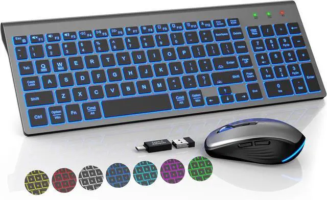 Main image of SABLUTE Wireless Keyboard and Mouse Combo Backlit - Compact Quiet Keyboard with RGB Mouse, Rechargeable, Slim, Sleep Mode, Portable Cordless Keyboard Mouse Set for Mac, Windows, Laptop (Space Gray)