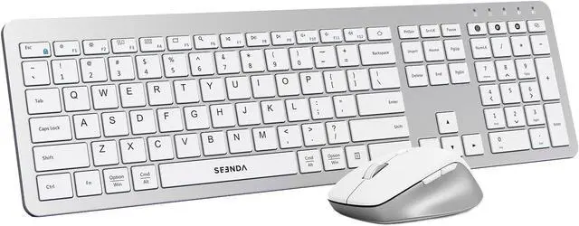 Main image of seenda Bluetooth Keyboard and Mouse, Wireless Keyboard Mouse Combo 2.4G+Dual Bluetooth Multi-Device Connection Full Size Ultra-Slim Keyboard with Number Pad for Windows/Mac,White & Silver