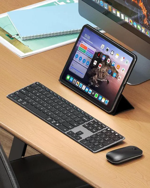 Alt view image 7 of 7 - seenda Wireless Bluetooth Keyboard and Mouse Combo (USB + Dual BT), SKM64-3 Multi-Device Rechargeable Slim Keyboard and Mouse, Compatible for Win 7/8/10, MacBook Pro/Air, iPad, Tablet - Black Gray