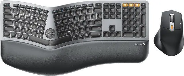 Main image of ProtoArc Ergonomic Keyboard Mouse, EKM01 Plus Full Size Wireless Bluetooth Ergo Keyboard Mouse Combo, Cushioned Palm Rest, Split Design, Rechargeable, Compatible for Windows, Mac OS - Gray and Black