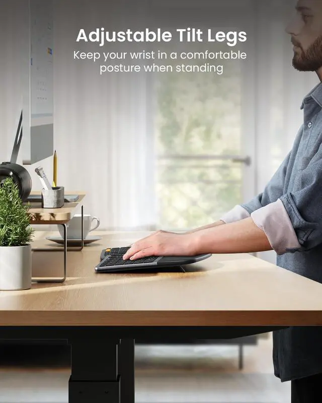 Alt view image 4 of 7 - ProtoArc Ergonomic Keyboard Mouse, EKM01 Plus Full Size Wireless Bluetooth Ergo Keyboard Mouse Combo, Cushioned Palm Rest, Split Design, Rechargeable, Compatible for Windows, Mac OS - Gray and Black
