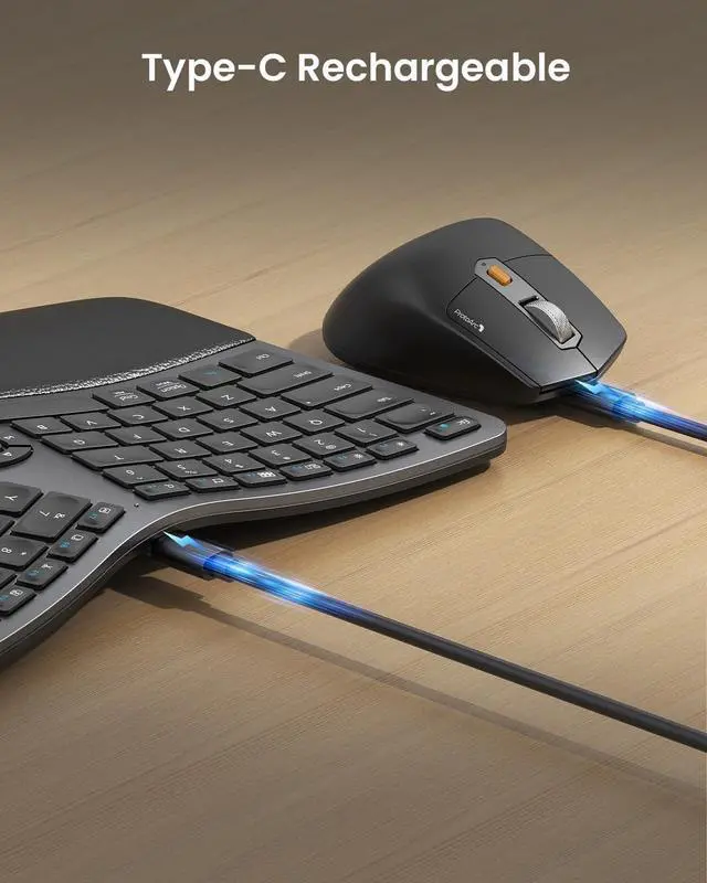 Alt view image 7 of 7 - ProtoArc Ergonomic Keyboard Mouse, EKM01 Plus Full Size Wireless Bluetooth Ergo Keyboard Mouse Combo, Cushioned Palm Rest, Split Design, Rechargeable, Compatible for Windows, Mac OS - Gray and Black