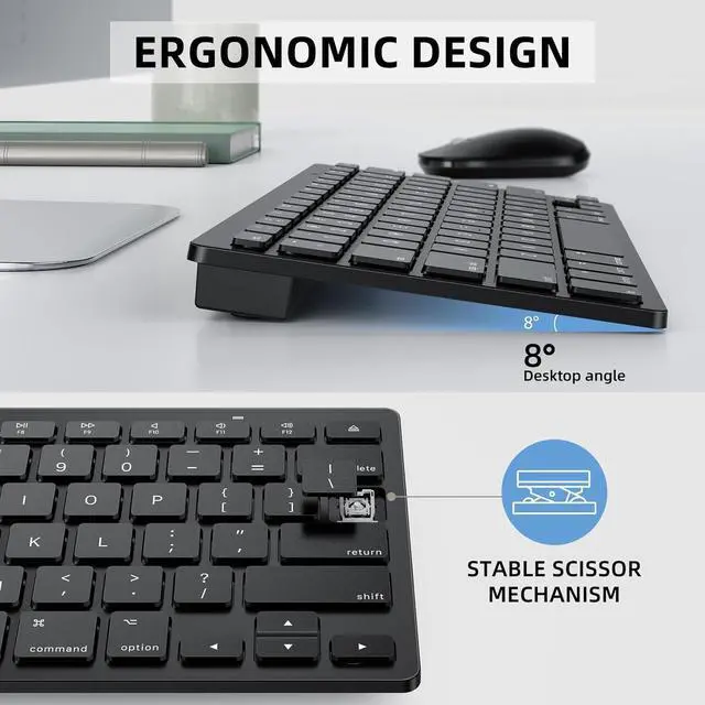 Alt view image 2 of 7 - Bluetooth Keyboard and Mouse Compatible with Mac, OMOTON Ultra-Slim Wireless Keyboard and Mouse Combo Compatible with MacOS, MacBook Pro/Air, iMac, Mac Mini, Laptop and PC(Black)