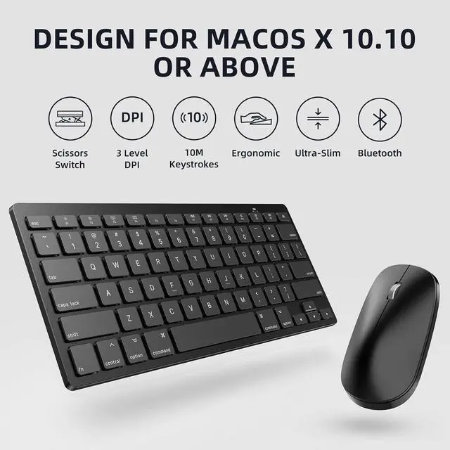 Alt view image 4 of 7 - Bluetooth Keyboard and Mouse Compatible with Mac, OMOTON Ultra-Slim Wireless Keyboard and Mouse Combo Compatible with MacOS, MacBook Pro/Air, iMac, Mac Mini, Laptop and PC(Black)