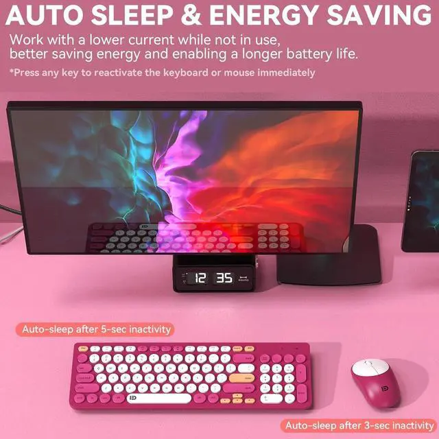 Alt view image 3 of 6 - FD Wireless Keyboards and Mouse Combo - 2.4GHz USB Cordless, Cute Wireless Keyboard Round Keys, Quiet and Slim Set for Laptop, Computer, TV and Mac - Strawberry White Colorful