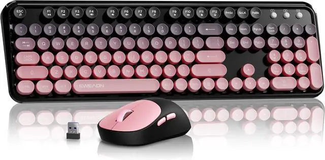Main image of V96 Wireless Keyboard and Mouse Combo, 2.4G Wireless Full-Sized Retro Typewriter Style Keyboard with Round Keycaps, 104 Keys Computer Keyboards and Mouse for Windows/Mac/PC, Gradient Pink