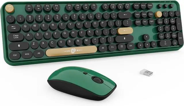 Main image of Wireless Keyboard and Mouse Combo, 104 Round Keys Cute Colorful Keyboard and Mouse with Retro Typewriter for PC/Mac/Laptop/Tablet/Computer/Windows Green