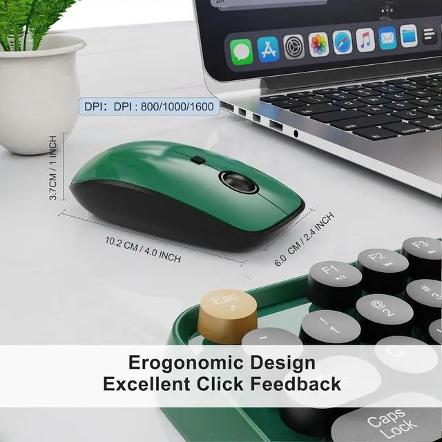 Alt view image 4 of 7 - Wireless Keyboard and Mouse Combo, 104 Round Keys Cute Colorful Keyboard and Mouse with Retro Typewriter for PC/Mac/Laptop/Tablet/Computer/Windows Green