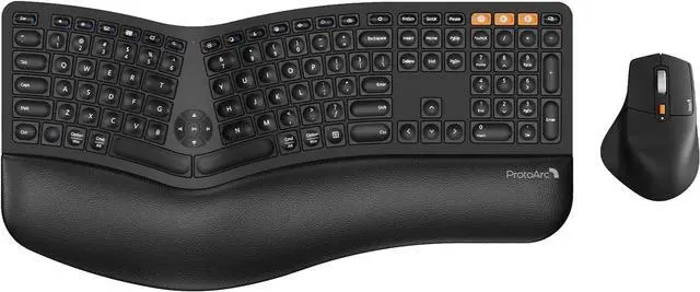 Main image of ProtoArc Ergonomic Wireless Keyboard Mouse, EKM01 Plus Full Size Ergo Bluetooth Keyboard Mouse Combo, Split Design, Wrist Rest, Multi-Device, Rechargeable, for Windows/Mac OS - Black