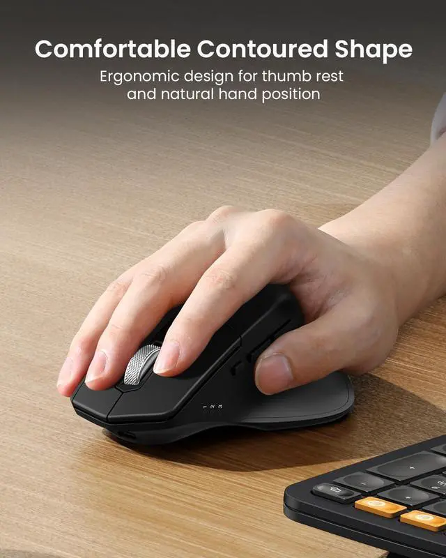 Alt view image 5 of 7 - ProtoArc Ergonomic Wireless Keyboard Mouse, EKM01 Plus Full Size Ergo Bluetooth Keyboard Mouse Combo, Split Design, Wrist Rest, Multi-Device, Rechargeable, for Windows/Mac OS - Black