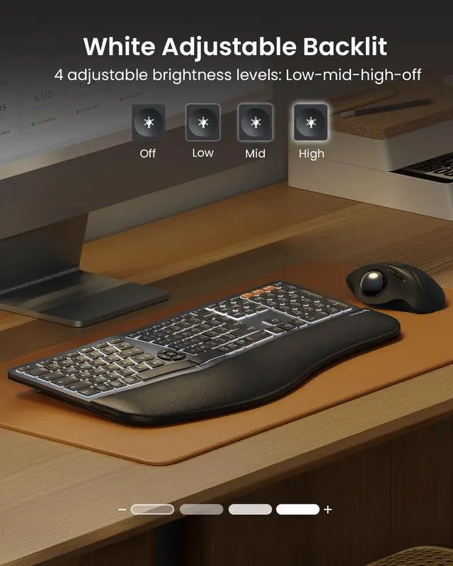 Alt view image 2 of 7 - Backlit Bluetooth Ergonomic Keyboard, ProtoArc EK01 Plus Full Size Wireless Split Keyboard with Dual Bluetooth and USB, Cushioned Wrist Rest, Rechargeable for Windows/Mac/Android, Grey Black