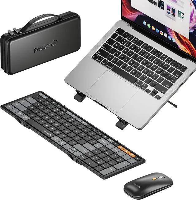 Main image of ProtoArc Foldable Keyboard Mouse Combo, XKM01 CaseUp Portable Bluetooth Keyboard and Mouse with Laptop Stand, a Mobile Work Solution for On-The-Go, Compatible with Laptop PC MacBook Windows Mac OS