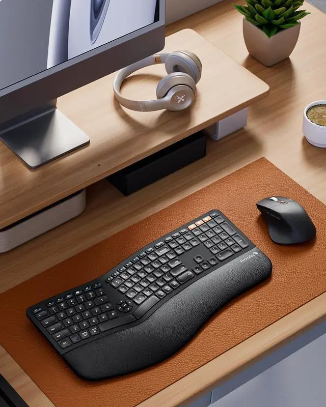 Alt view image 7 of 7 - ProtoArc Ergonomic Wireless Keyboard Mouse, EKM01 Plus Full Size Ergo Bluetooth Keyboard Mouse Combo, Split Design, Wrist Rest, Multi-Device, Rechargeable, for Windows/Mac OS - Black