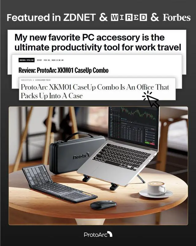 Alt view image 2 of 7 - ProtoArc Foldable Keyboard Mouse Combo, XKM01 CaseUp Portable Bluetooth Keyboard and Mouse with Laptop Stand, a Mobile Work Solution for On-The-Go, Compatible with Laptop PC MacBook Windows Mac OS