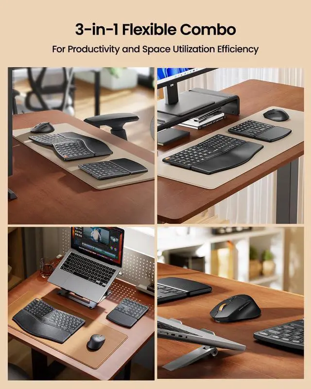 Alt view image 2 of 7 - ProtoArc Ergonomic Keyboard Mouse, EKM04 2.4GHz Wireless Ergo Keyboard Mouse Combo with Separate Numeric Keypad, Split Design, Hard Wrist Rest, Rechargeable, for Windows Desktop/PC/Laptop