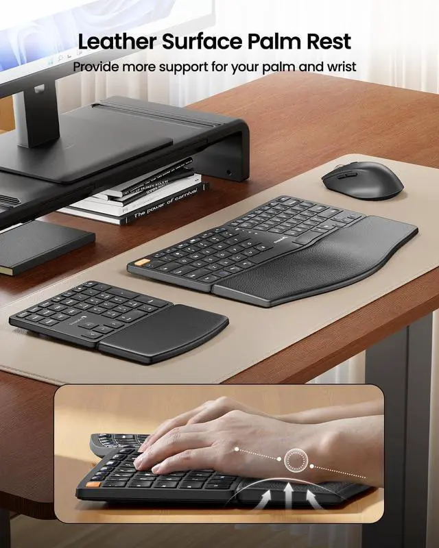 Alt view image 4 of 7 - ProtoArc Ergonomic Keyboard Mouse, EKM04 2.4GHz Wireless Ergo Keyboard Mouse Combo with Separate Numeric Keypad, Split Design, Hard Wrist Rest, Rechargeable, for Windows Desktop/PC/Laptop
