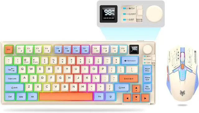 Main image of 75  Wireless Gaming Keyboard and Mouse Combo, Tri-Mode BT5.0/2.4GHz/USB-C, RGB Backlit Keyboard + 3D 1600DPI Mice, 2000mAh Battery, 80 Keys, Knob Volume Control (Blue)