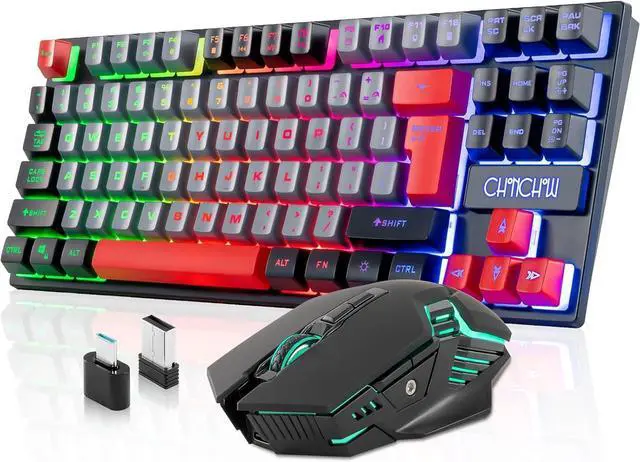 Main image of CHONCHOW Rechargeable Wireless Keyboard and Mouse Combo Gaming Set,Red/Black/Grey Colored LED RGB Backlit 2500+500mAH Battery 3200DPI 2 Side-Button,Compatible with Xbox one Slim ps4 Windows Linux