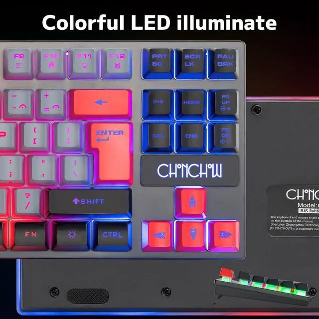 Alt view image 4 of 7 - CHONCHOW Rechargeable Wireless Keyboard and Mouse Combo Gaming Set,Red/Black/Grey Colored LED RGB Backlit 2500+500mAH Battery 3200DPI 2 Side-Button,Compatible with Xbox one Slim ps4 Windows Linux