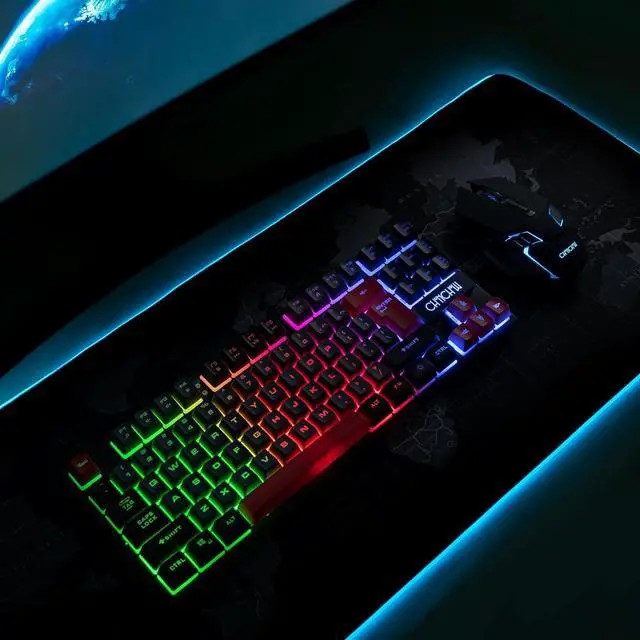 Alt view image 7 of 7 - CHONCHOW Rechargeable Wireless Keyboard and Mouse Combo Gaming Set,Red/Black/Grey Colored LED RGB Backlit 2500+500mAH Battery 3200DPI 2 Side-Button,Compatible with Xbox one Slim ps4 Windows Linux