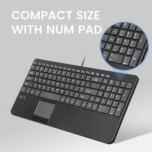 Alt view image 2 of 7 - Perixx PERIBOARD-534 US, Wired Compact USB Keyboard with Touchpad - X Type Scissor Keys - 15.63x7.80x1.18 inches - Build-in 2 USB Hubs and Number Pad