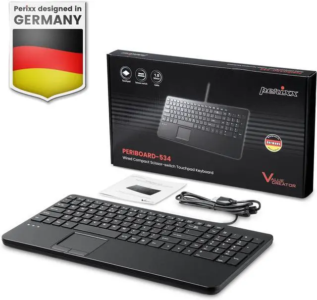Alt view image 6 of 7 - Perixx PERIBOARD-534 US, Wired Compact USB Keyboard with Touchpad - X Type Scissor Keys - 15.63x7.80x1.18 inches - Build-in 2 USB Hubs and Number Pad
