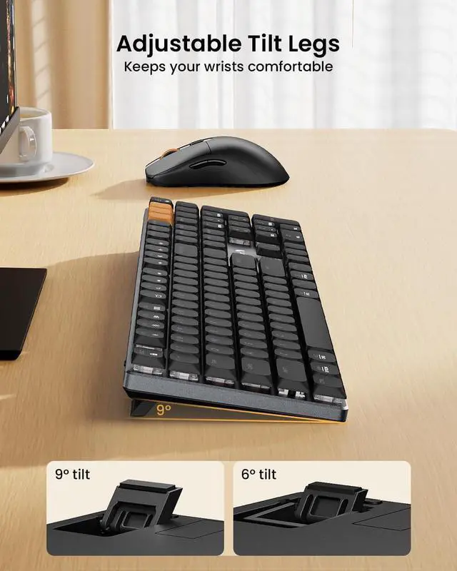 Alt view image 4 of 7 - ProtoArc Mechanical Keyboard and Mouse, KM310 Wireless Rechargeable Aluminum Keyboard Mouse, 2.4G+Dual Bluetooth, Low Profile Keys, Red Switches, Multi-Device, for Windows/Mac - Space Gray