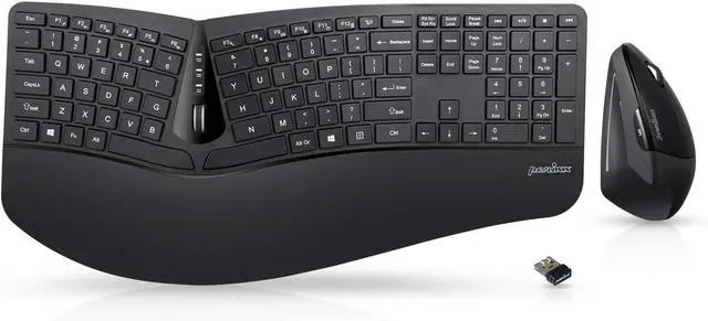 Main image of Perixx Periduo-605, Wireless Ergonomic Split Keyboard and Vertical Mouse Combo, Adjustable Palm Rest and Membrane Low Profile Keys, Black, US English Layout (11633)