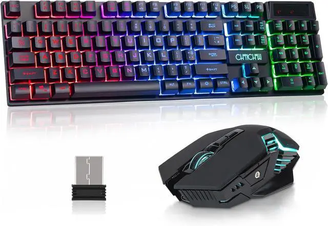 Main image of CHONCHOW USB Wireless Gaming Keyboard and Mouse Combo, LED Backlit Ergonomic Mechanical Feeling Keyboard, Rechargeable 2500mAh Battery, Anti-ghosting Keyboards 7D 3600DPI Mice for PC Gamer