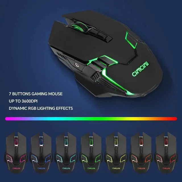 Alt view image 6 of 7 - CHONCHOW USB Wireless Gaming Keyboard and Mouse Combo, LED Backlit Ergonomic Mechanical Feeling Keyboard, Rechargeable 2500mAh Battery, Anti-ghosting Keyboards 7D 3600DPI Mice for PC Gamer