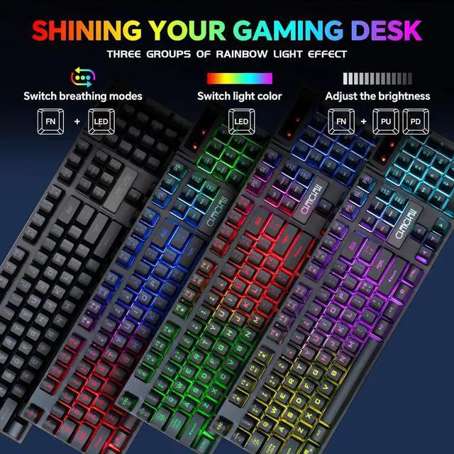 Alt view image 3 of 7 - CHONCHOW USB Wireless Gaming Keyboard and Mouse Combo, LED Backlit Ergonomic Mechanical Feeling Keyboard, Rechargeable 2500mAh Battery, Anti-ghosting Keyboards 7D 3600DPI Mice for PC Gamer