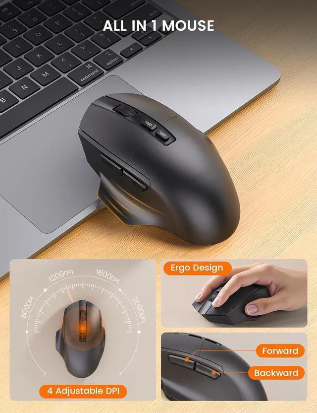 Alt view image 6 of 7 - SABLUTE Wireless Keyboard and Mouse Combo, Ergonomic Wave Keys, Cushioned Plam Rest, Rechargeable, Phone Holder, Natural Typing, 2.4G Lag-Free, Full Size Keyboards Cordless Set for Windows/Mac