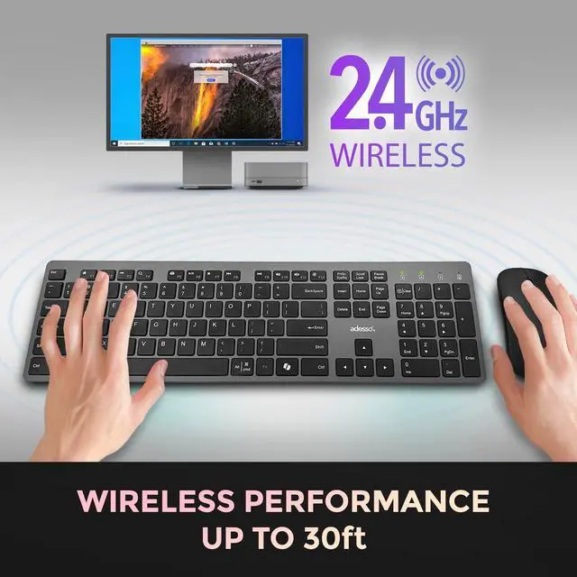 Alt view image 3 of 7 - Adesso Wireless Scissor Switch Keyboard and Mouse Combo with Copilot AI Hotkey - Multi-OS Compatible for Mac, Quiet Switches, USB-A 2.4GHz Dongle