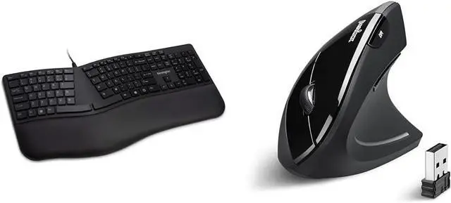 Main image of Kensington Ergonomic Keyboard & Perixx Vertical Ergo Mouse Bundle - Black Wired Keyboard (K75400US) & 800/1200/1600 DPI Right Handed Wireless Mouse