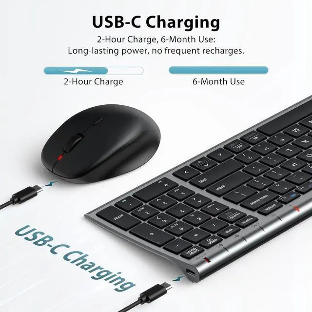 Alt view image 3 of 7 - iClever DK05 Bluetooth Keyboard and Mouse Combo, Multi-Device Wireless Keyboard and Mouse (2.4GHz+Bluetooth), USB-C Rechargeable, Slim Compact Design, Comfortable Typing for PC/Laptop/Windows/Mac