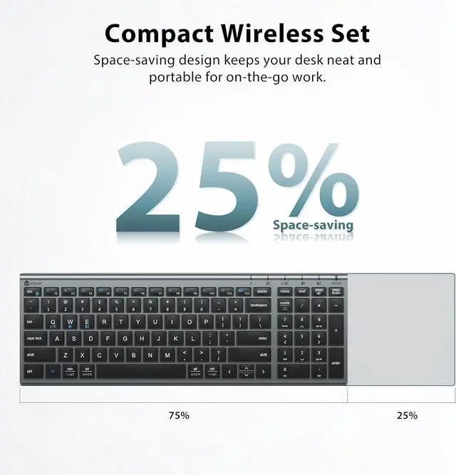 Alt view image 5 of 7 - iClever DK05 Bluetooth Keyboard and Mouse Combo, Multi-Device Wireless Keyboard and Mouse (2.4GHz+Bluetooth), USB-C Rechargeable, Slim Compact Design, Comfortable Typing for PC/Laptop/Windows/Mac