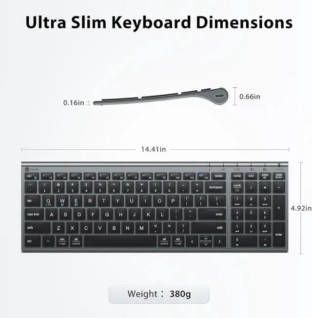 Alt view image 6 of 7 - iClever DK05 Bluetooth Keyboard and Mouse Combo, Multi-Device Wireless Keyboard and Mouse (2.4GHz+Bluetooth), USB-C Rechargeable, Slim Compact Design, Comfortable Typing for PC/Laptop/Windows/Mac