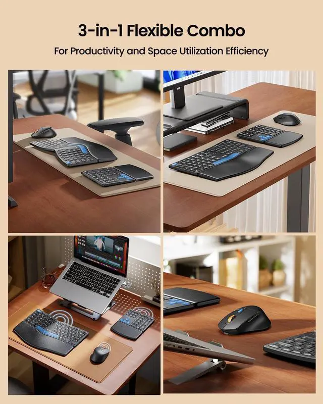 Alt view image 2 of 7 - ProtoArc Ergonomic Keyboard Mouse, EKM04 2.4GHz Wireless Ergo Keyboard Mouse Combo, Separate Numeric Keypad, Split Design, Wrist Rest, Rechargeable, for Desktop, PC, Laptop, Windows - Blue Space Key