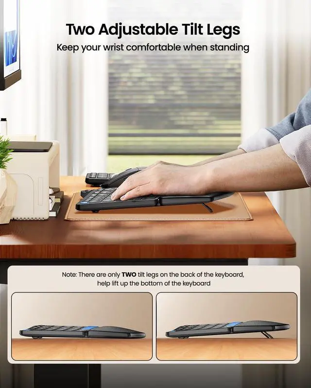 Alt view image 5 of 7 - ProtoArc Ergonomic Keyboard Mouse, EKM04 2.4GHz Wireless Ergo Keyboard Mouse Combo, Separate Numeric Keypad, Split Design, Wrist Rest, Rechargeable, for Desktop, PC, Laptop, Windows - Blue Space Key
